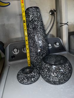 Black and Silver Mosaic Glass Vases, Set of 3