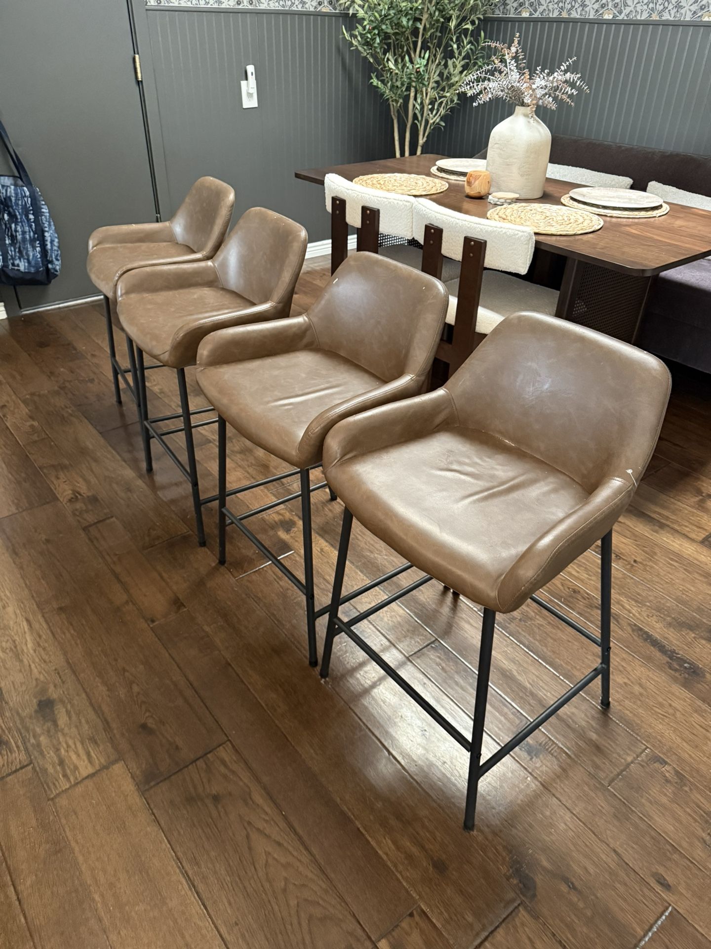 Brown Faux Leather Barstools (4)