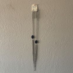 My Style, Womens Silver w/ Black Gem Necklace Chain Tassel Earring Set, Size 36"