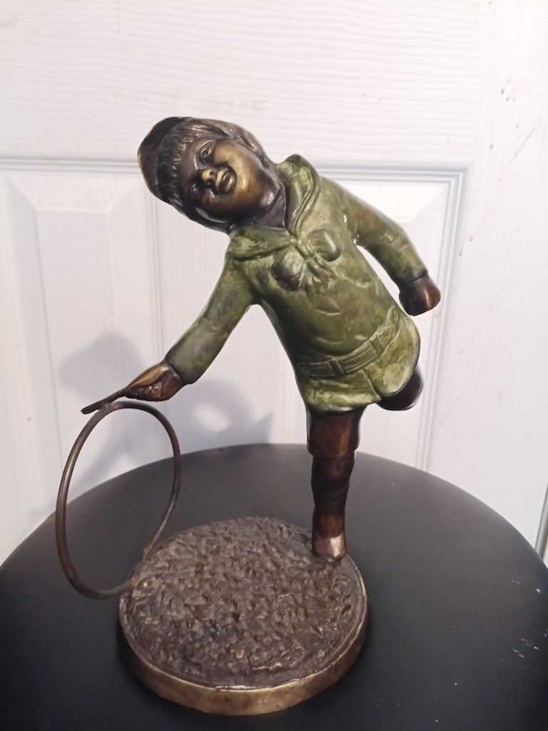 Boy Playing With A Hoop Bronze Statue
