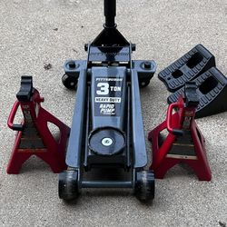 3 Ton Jack With Jack Stands And Wheel Chocks