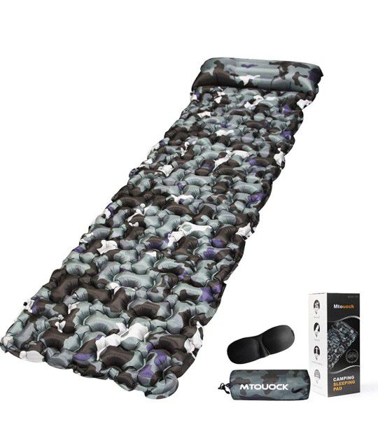 Mtouock Camping Sleeping Pad, Ultralight Inflatable Camping Mat with Pillow for Backpacking, Traveling and Hiking, Durable Waterproof Air Mattress, Co