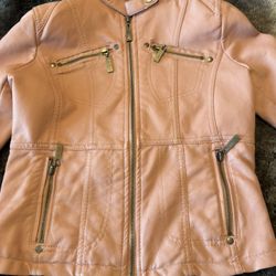 Faux Leather Rose Colored Motorcycle Jacket - Kids Large 14/16 