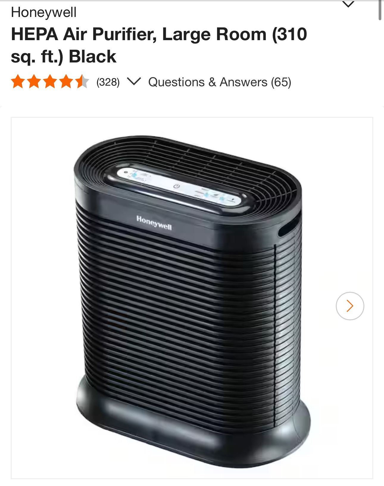 Honeywell HEPA Air Purifier, Large Room (310 sq. ft.) Black