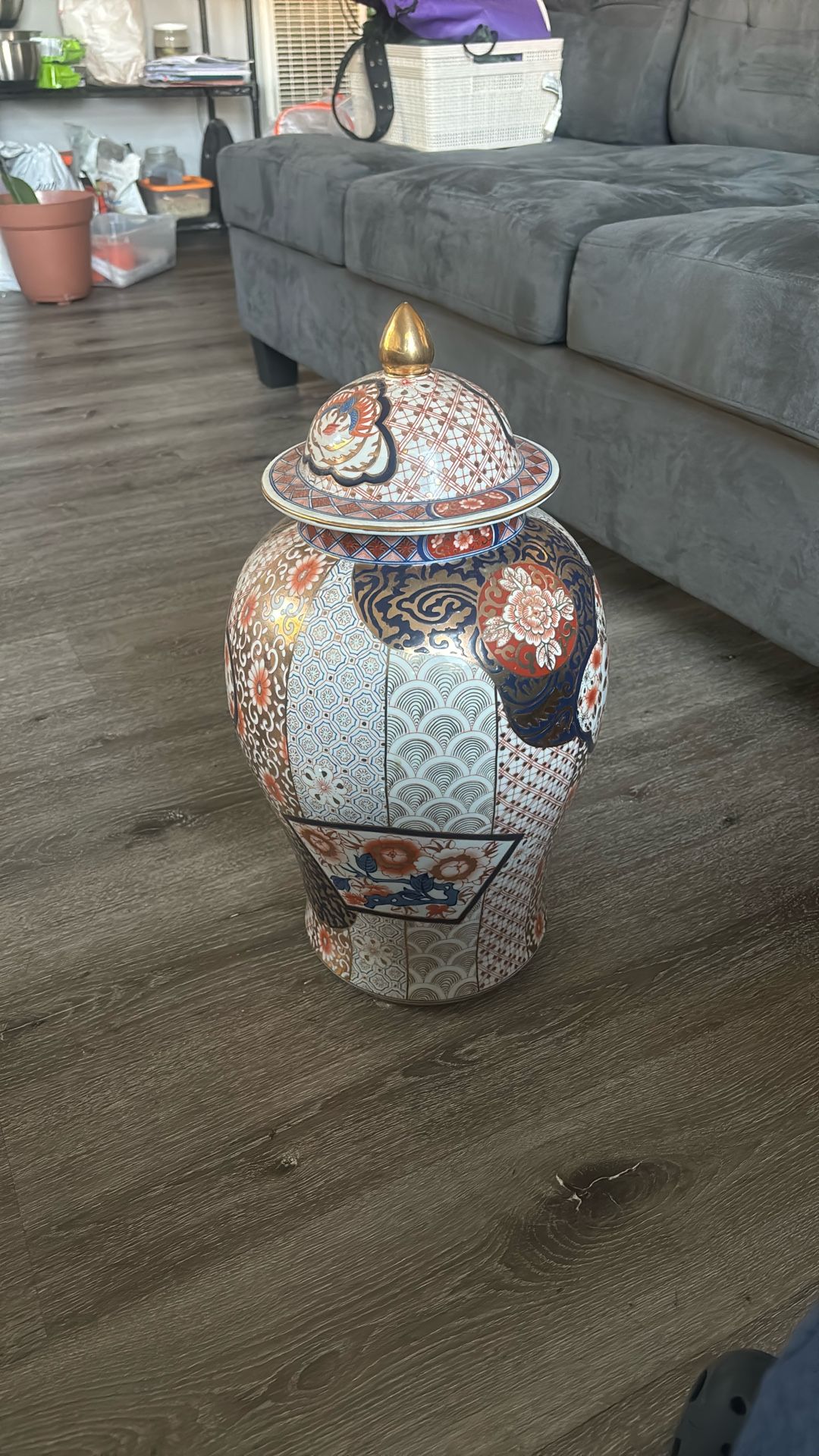 large Japanese Arita-style lidded jar