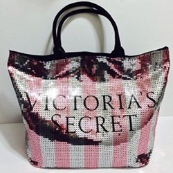Victoria’s Secret Large Tote Pink & Silver Sequins Reg $98