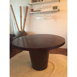 Crate And Barrel Orion Round 48” Circle Walnut Pedestal Dining Table