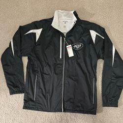 NY Jets Jacket Mens Large Windbreaker Full Zip Green NFL Lined Antigua NEW