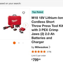 Milwaukee 18V Lithium-Ion Cordless Short Throw Press Tool Kit with 3 PEX Crimp Jaws 