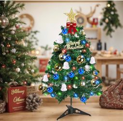 🆕 in 📦 2Ft Artificial Christmas Tree with Lights,Tabletop Mini Christmas Tree with Gift Boxes for DIY Christmas Decorations(Bells,Christmas Balls,St