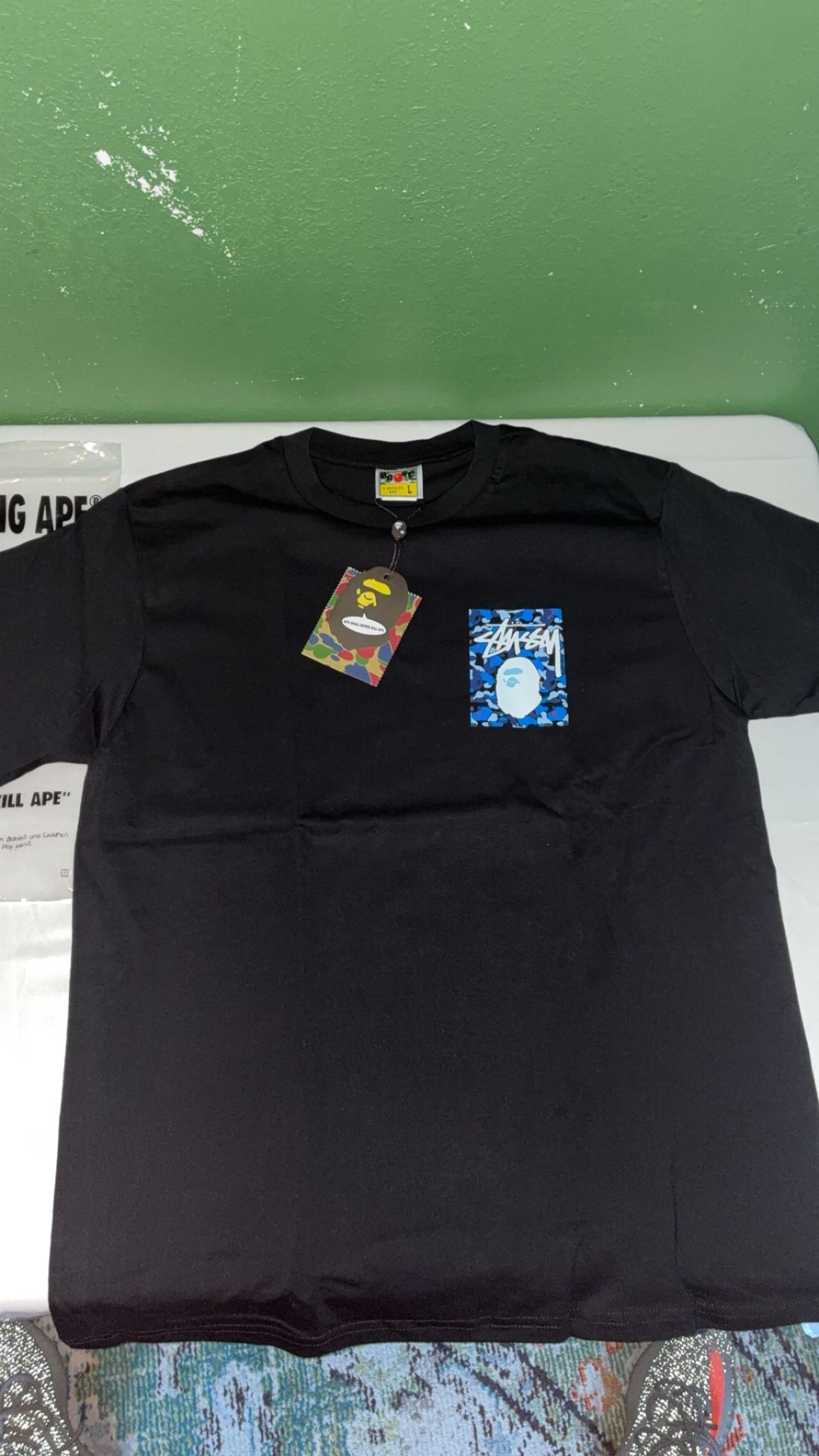 Bape X Stussy Blue Ape Camo Shirt 