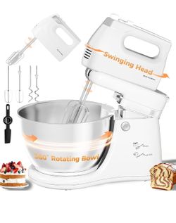4.8QT 2-in-1 Stand Mixer, Electric Kitchen Mixer with Auto-Rotating Bowl & Tilt-Head, 5-Speed 250W T