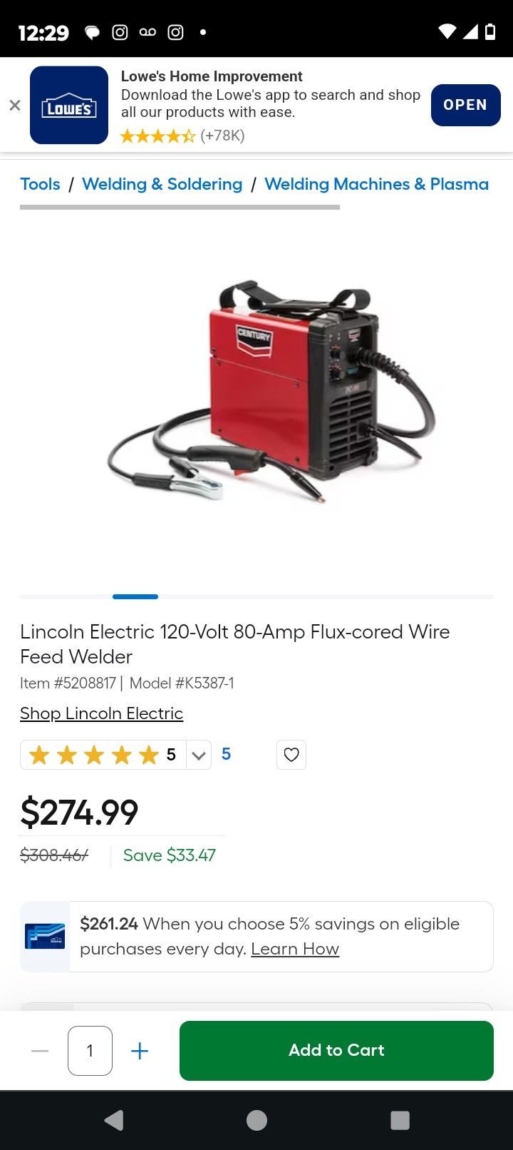 Lincoln Electric 120-Volt 80-Amp Flux-cored Wire Feed Welder