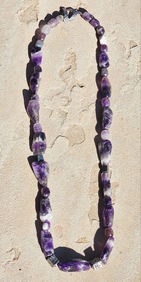 925 Sterling Silver Faceted Amethyst Nugget Bead Necklace 22"