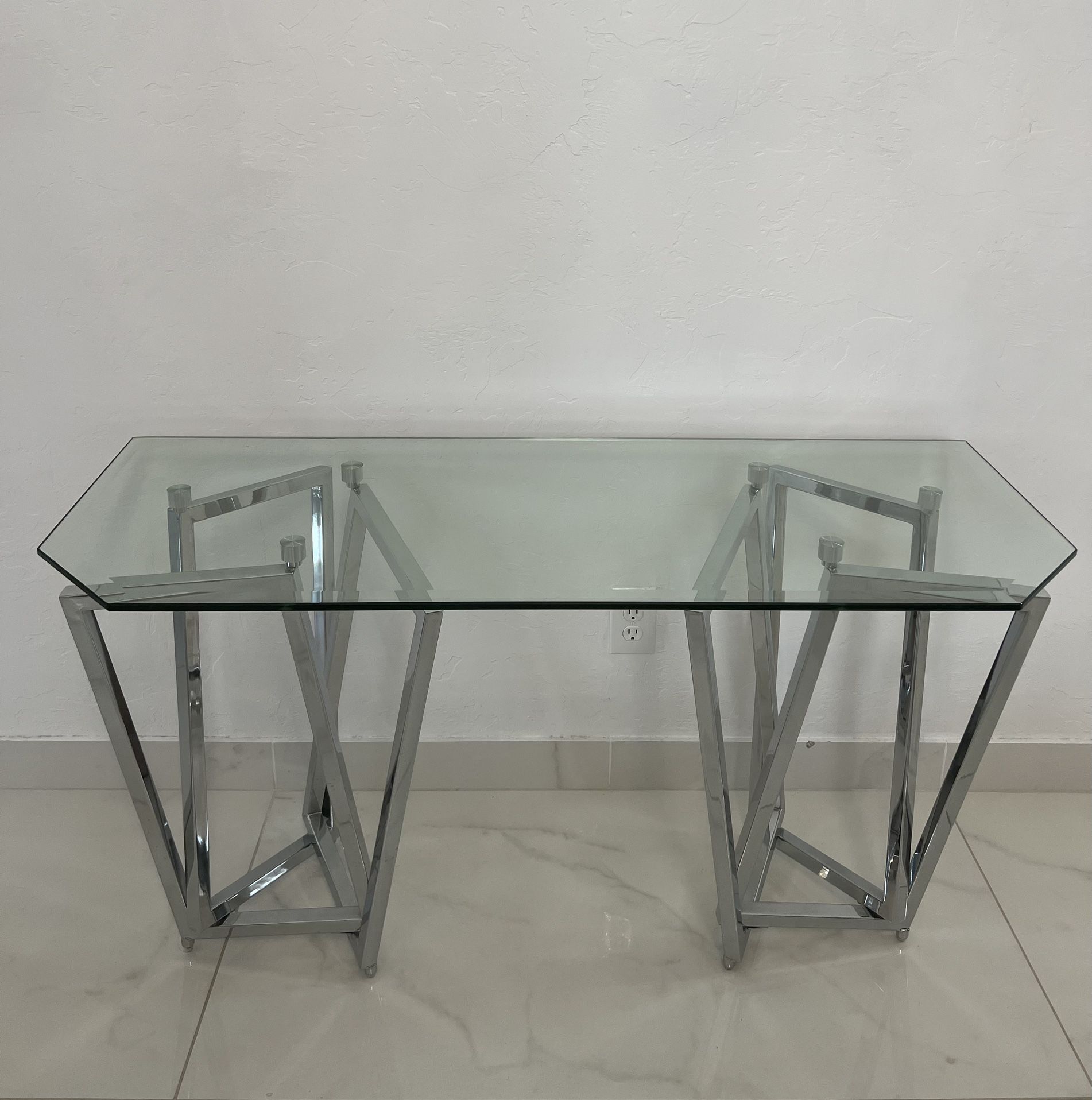 Console Table in Nickel and 12 mm Clear Tempered Glass Top