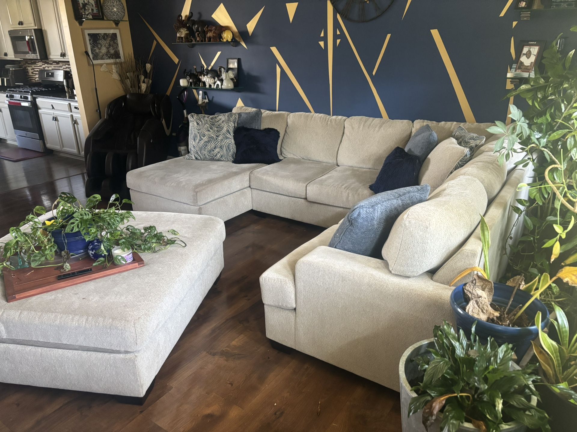 Tan Queen SleeperCouch And Center Ottoman