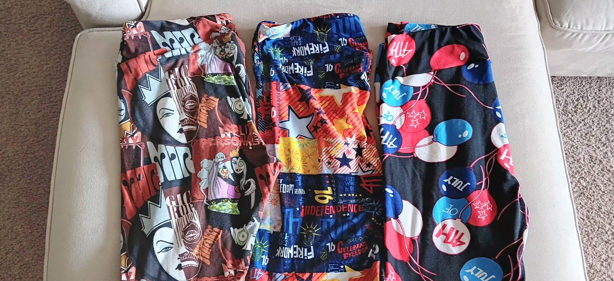 3 LulaRoe Leggings Disney Villains, 4th of July and Independance Day