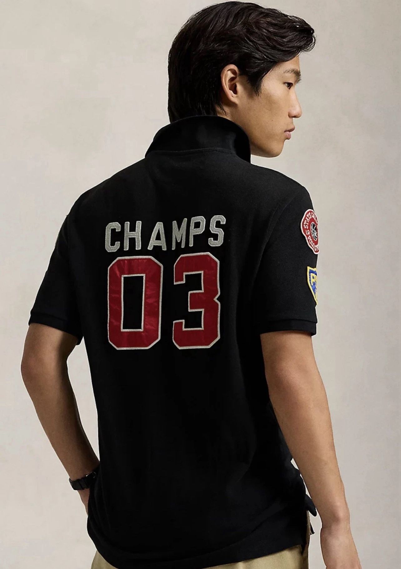 POLO RALPH LAUREN Black BASKETBALL State Champs Patch Graphic Polo Shirt 