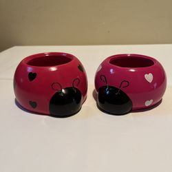 Two Ceramic Ladybug Planter Pots 4.5"W x 2"T