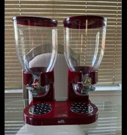 Double Canister Dry Food Dispenser Red