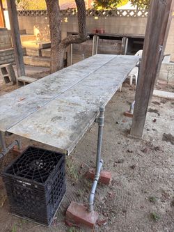 Large Metal Table with Pipe Legs