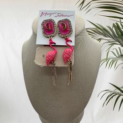 Betsey Johnson Pink Backyard Flamingo Watermelon Earrings NWT