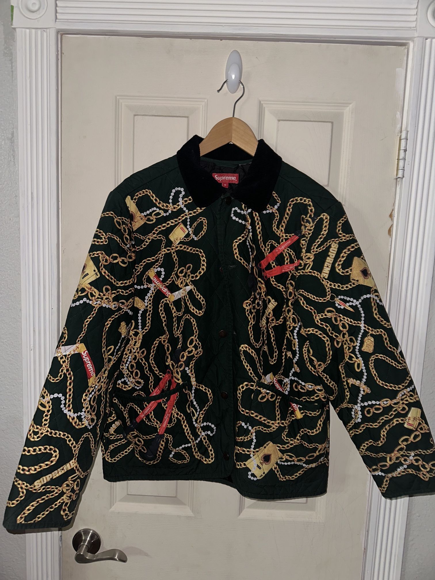 Supreme Quilted Jacket Chains Green