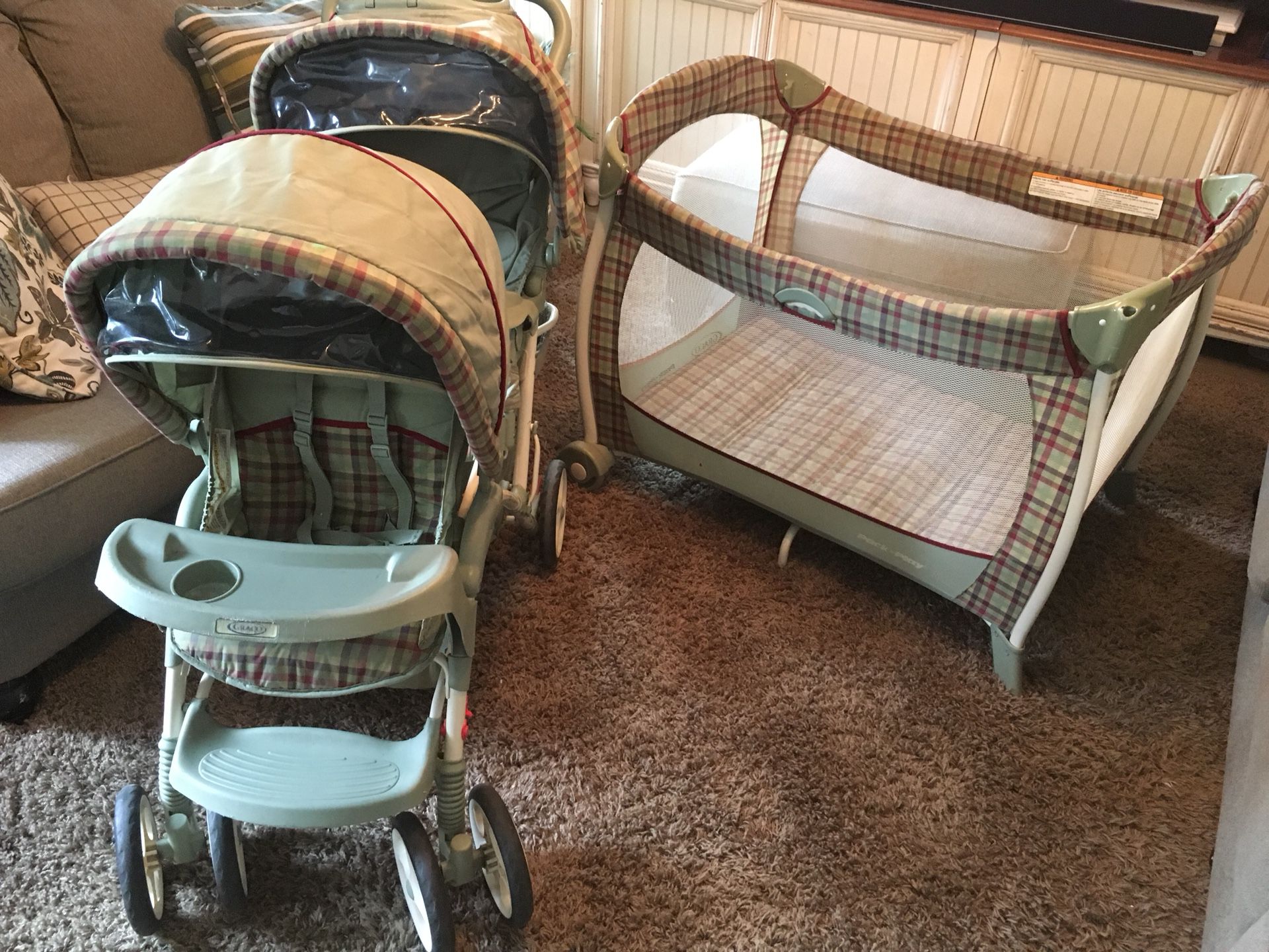 Double Stroller. Graco Duo Glider and matching Graco packnplay