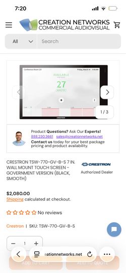 CRESTRON TSW-770-GV-B-S 7 IN. WALL MOUNT TOUCH SCREEN - GOVERNMENT VERSION (BLACK, SMOOTH)