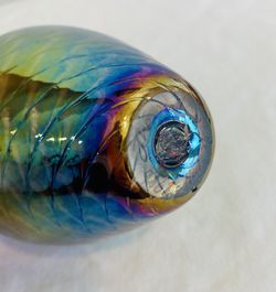 Glass Eye Studio Iridescent Hand Blown Pulled Feather Vase Signed/Dated VINTAGE! Thumbnail