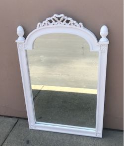 White Ornate Wall Mirror with Carved Frame