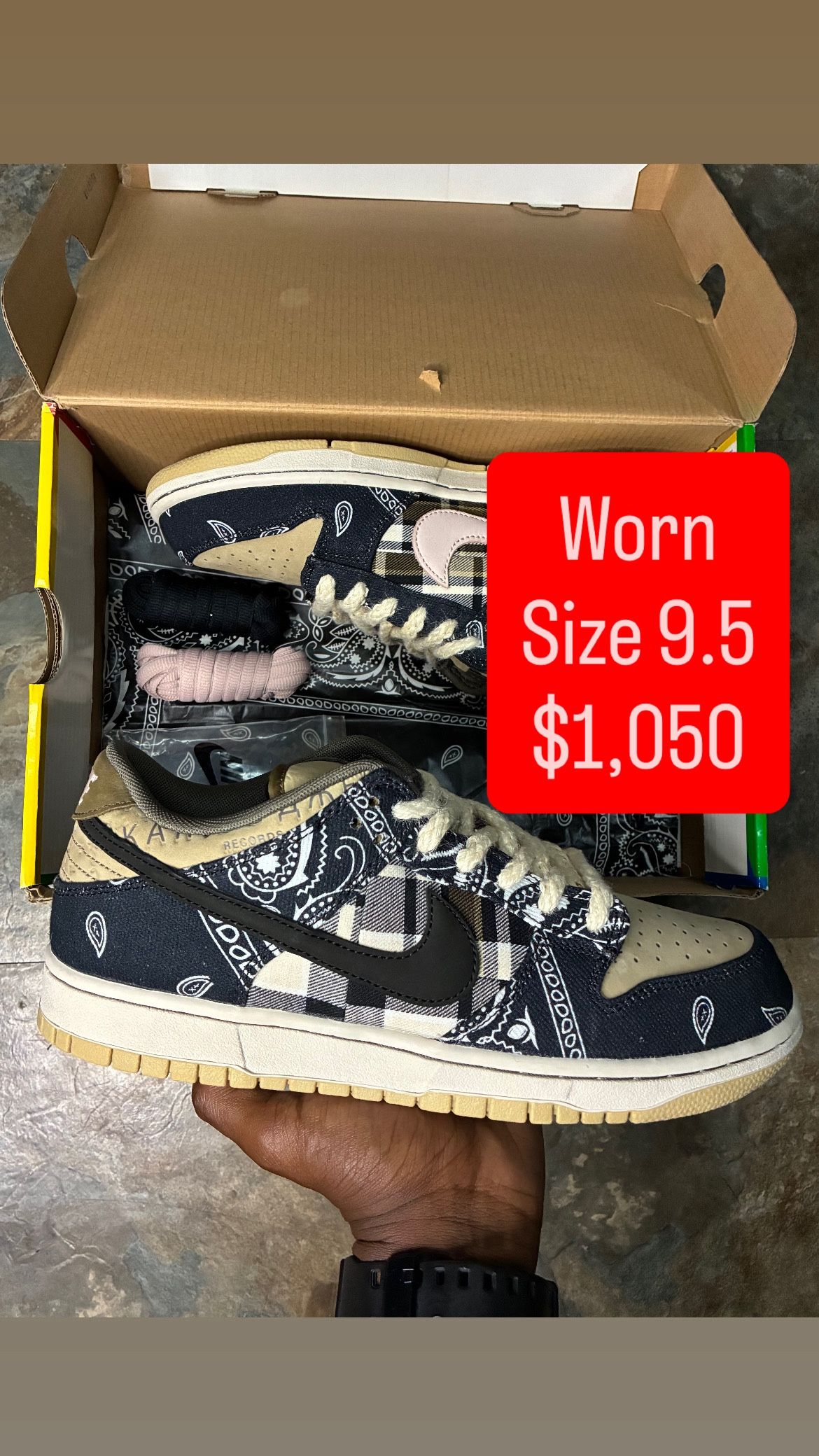 Size 9.5 “Travis Scott Cactus Jack” Nike SB Dunk Low
