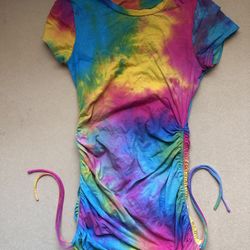 Girls Teen Small S Tie Dye Rainbow Colorful Dress Blue Yellow Blue