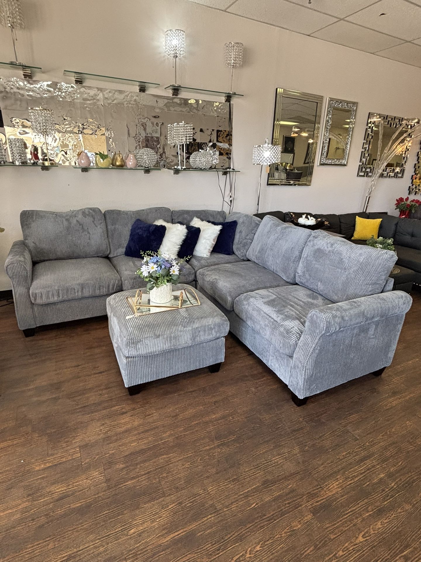 Gray Sectional & Ottoman