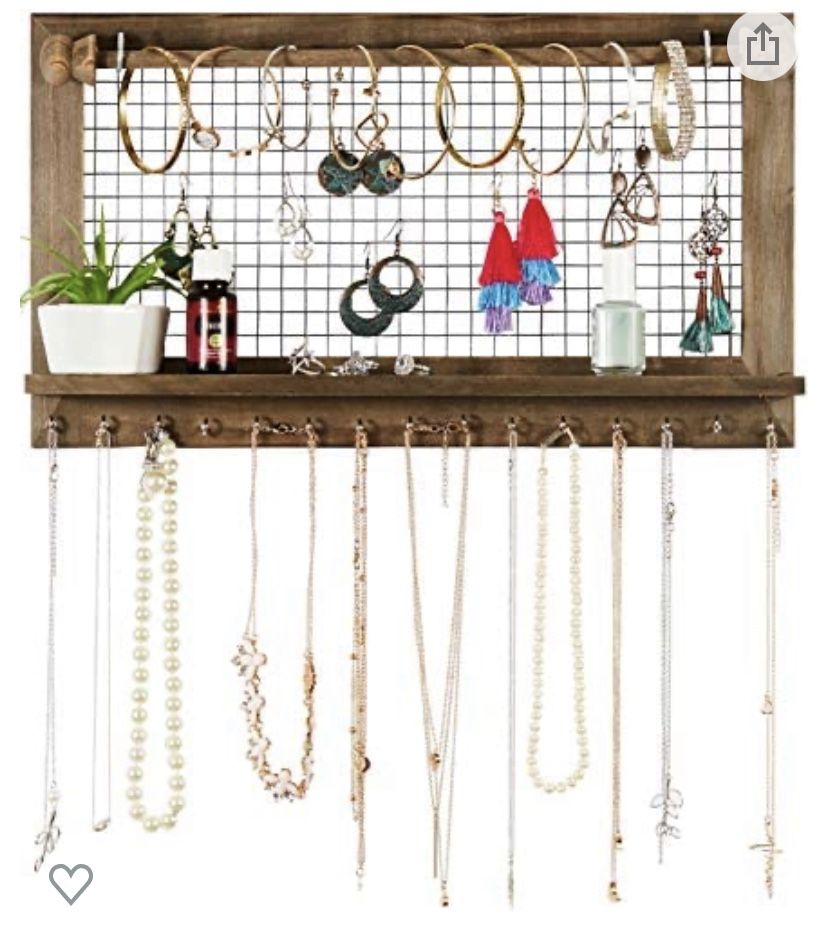 Rustic Jewelry Organizer with Bracelet Rod Wall Mounted 