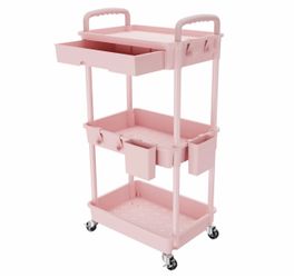 Pink 3-Tier Rolling Storage Cart