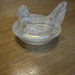 Clear Carnival Glass Hen On Nest