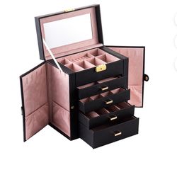 Large Jewelry Box with Lock, Mirror & Drawers - Watch Organizer, Necklace & Earring Storage Case