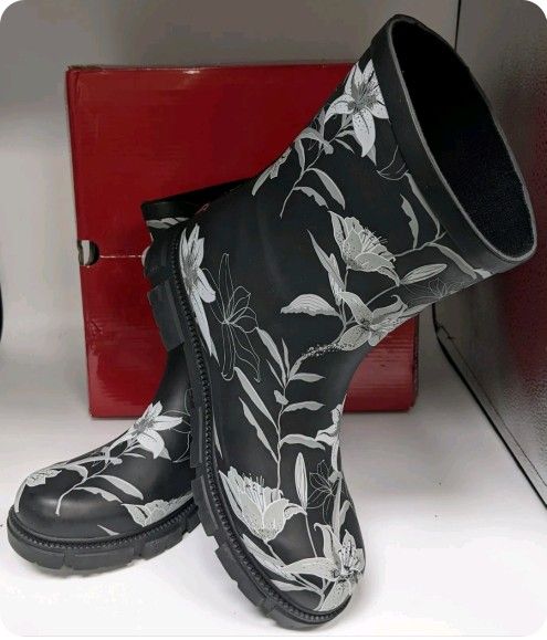 New Chooka Women's Floral Waterproof Memory Foam Rubber Ladies Rain Boots