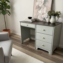 Refinished Desk / Vanity / Dresser– Soft Sage & Dark Wood Top solid Wood