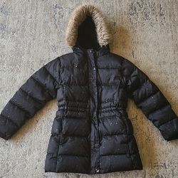 EDDIE BAUER Black Goose Down Hooded Puffer Coat