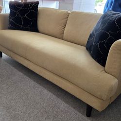 Mid-Century Modern Mustard Color Fabric Sofa