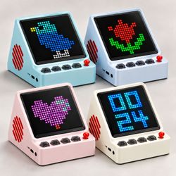 [NEW] Pixel Bluetooth Speaker with Clock - USB Rechargeable (White / Pink)