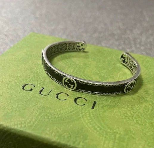 Interlocking Double G 925 Silver Bracelet Women's Black