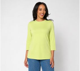 LOGO Principles by Lori Goldstein Stitch Detail 3/4 Sleeve Top Citrus Green, 1X