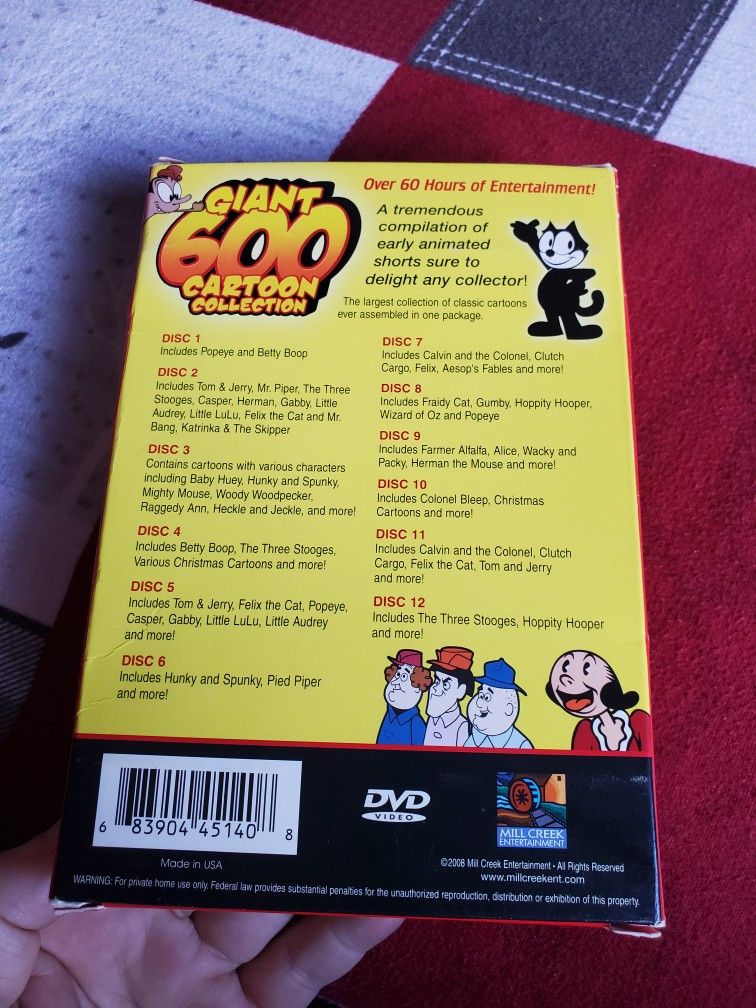 Giant 600 Cartoon Collection 12 Disc DVD Set for Sale in Tumwater