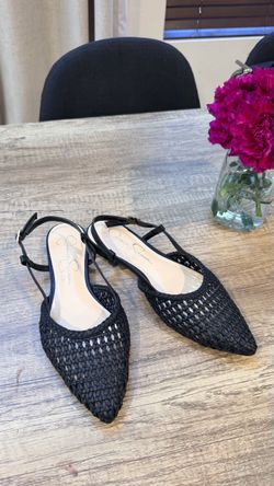 Jessica Simpson Women’s Black Woven Pointed Toe Slingback Flats Size 6.5