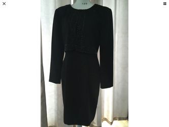 Mariana Black Beaded Shift Dress Over Jacket Professional Wear to Work Women's Size 6