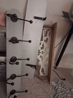 Rustic Wood Wall Coat Rack with Hooks and Two Decorative shelves