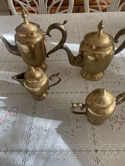 Rare Find Vintage polish brass 4 piece coffee/ tea serving set.